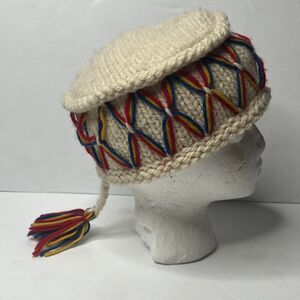 Lovikka Hat White Wool Braid Beanie Hat Adult Size OS
